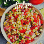 Grilled Corn Salsa in white bowl