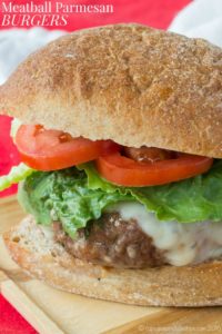 Meatball Parmesan Burger on cutting board