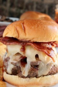 Mushroom swiss burger with bacon