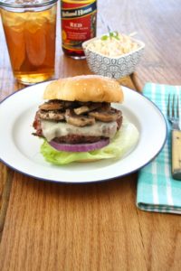 Mushroom cheese burger on plate