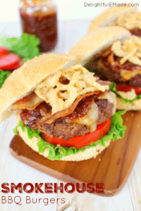 Smokehouse BBQ Burgers on cutting board