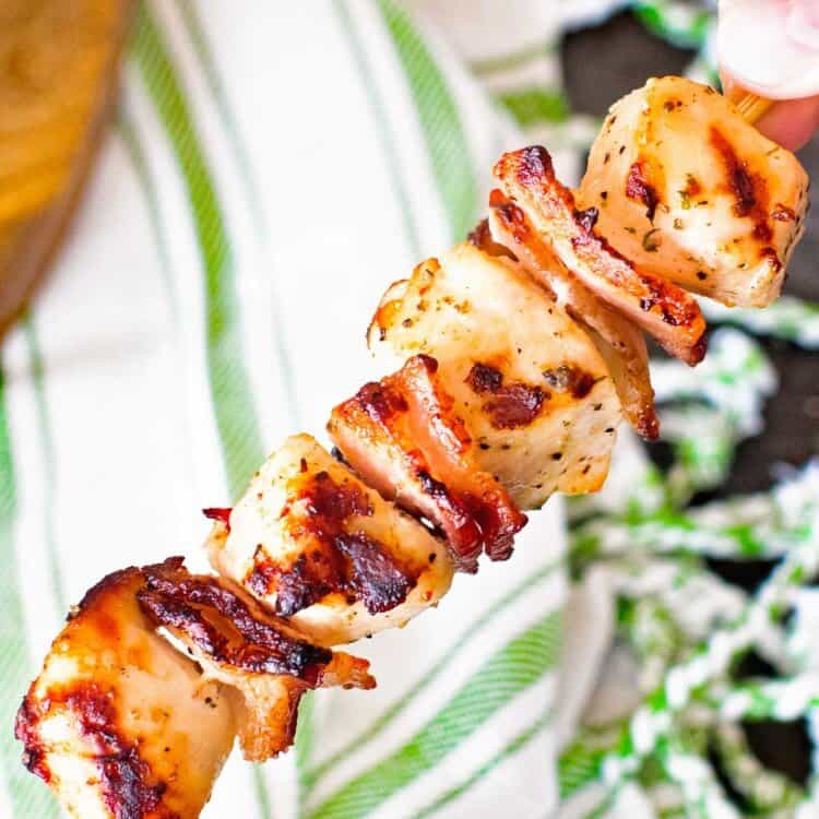 Close up of bacon Ranch Chicken Kabob