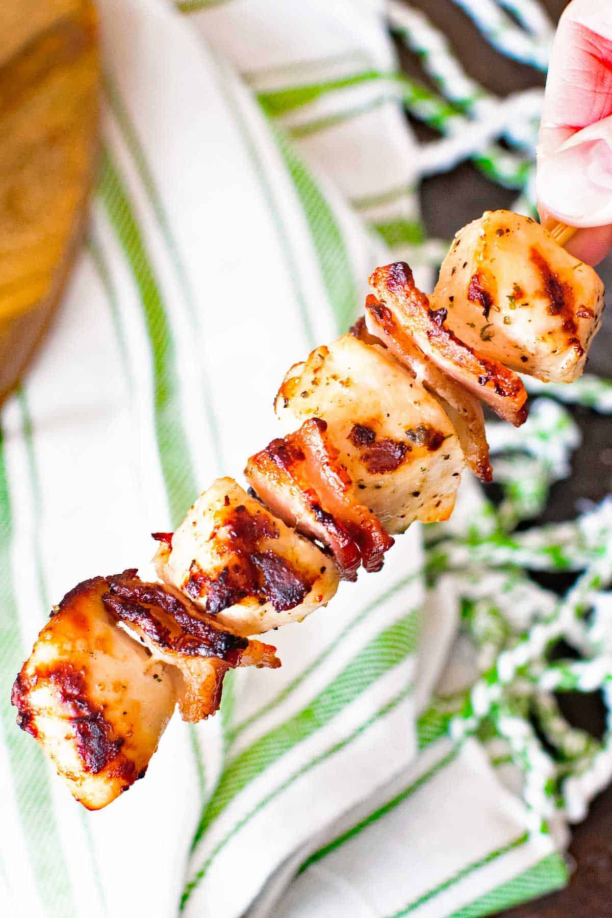 Close up of a Bacon Ranch Chicken Kabob