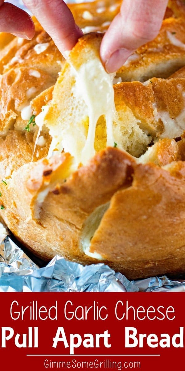 Grilled Cheesy Garlic Pull Apart Bread ~ Toasty, Crunchy Sourdough Bread Loaded with Melted Cheese, Butter and Garlic! This is the Perfect Side Dish to Grill. via @gimmesomegrilling