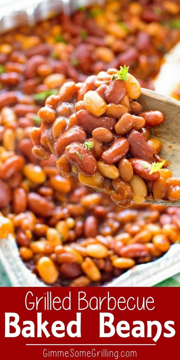 These Easy BBQ Baked Beans On the Grill are Loaded with three different types of beans! The addition of barbecue sauce to these grilled baked beans takes them up a notch. If you are looking for an easy grilled side dish this is your answer! #grill #grilled #bakedbeans #sidedish