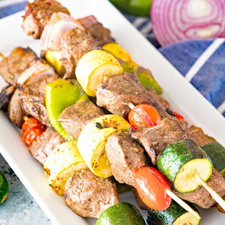 Marinated Grilled Vegetable and Steak Kabobs Plate