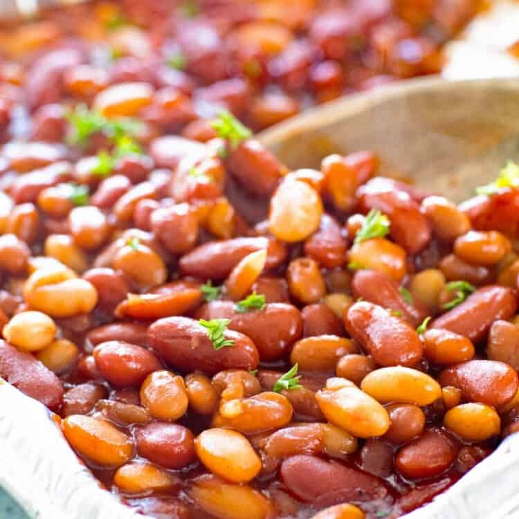 Grilled BBQ Baked Beans in foil pan
