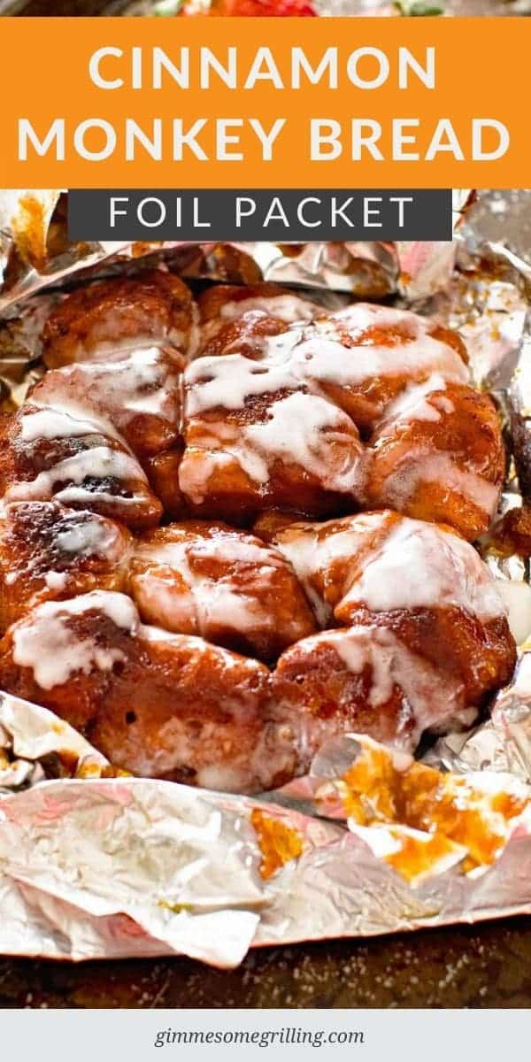 Need a breakfast for camping? This foil packet breakfast is so easy and delicious. Cinnamon Monkey Bread Foil Packets start with a tube of cinnamon rolls are are cooked in a foil packet on the campfire, grill or in the oven! #breakfast #camping via @gimmesomegrilling