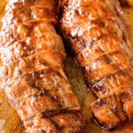 BBQ Pork Loin slices on cutting board