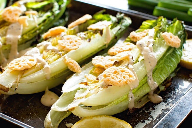 Grilled Caesar Salad on pan