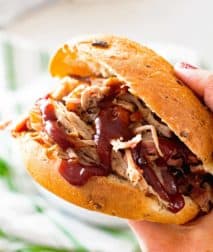Pulled Pork and barbecue sandwich in hand