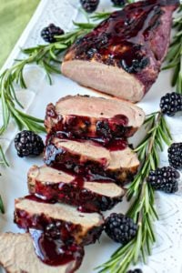 Blackberry rosemary pork loin on platter