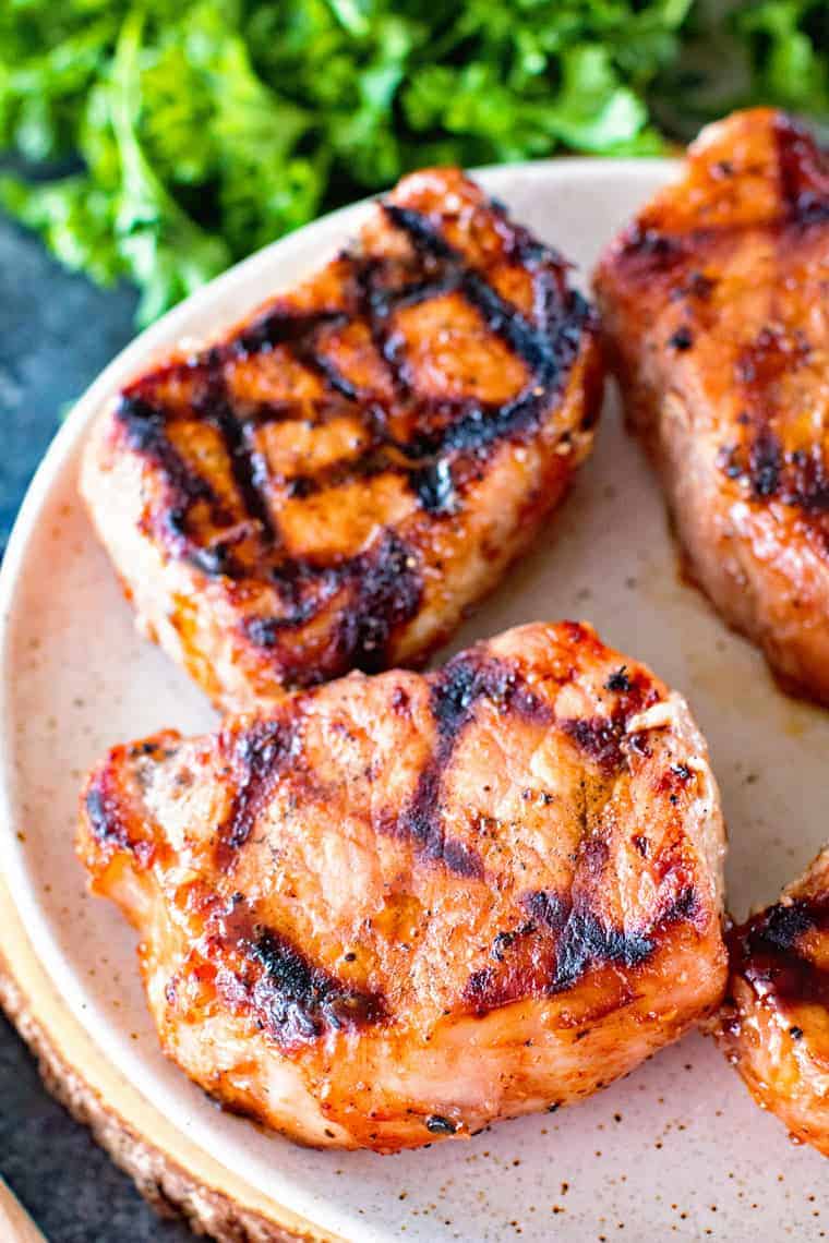 Grilled BBQ Pork chops on plate