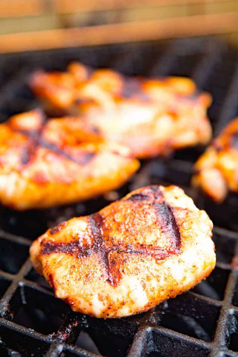 Grilled Chicken thighs on grill