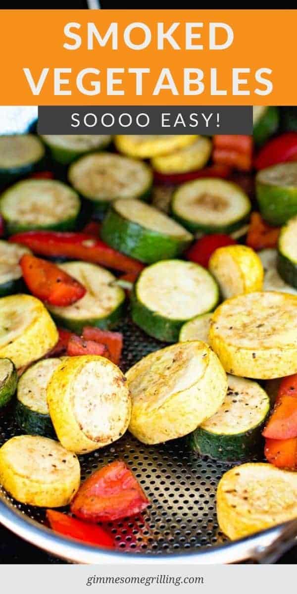 A blend of vegetables with balsamic and seasonings that are smoked on your Traeger. You can use almost any vegetables plus add potatoes, sweet potatoes or slices of sausage to make it a meal on your smoker! #smoked #vegetables via @gimmesomegrilling