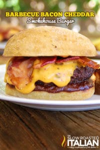 Barbecue bacon cheddar smokehouse burger on plate