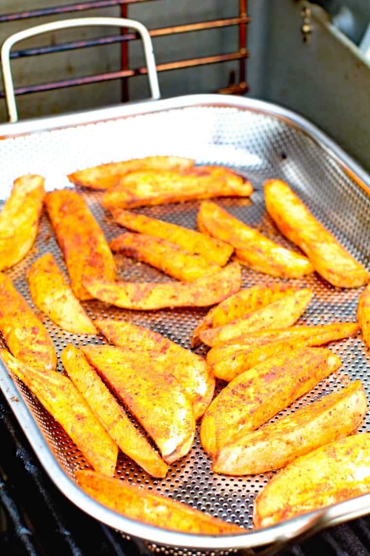 Grilled Sweet Potato Wedges in grill basket
