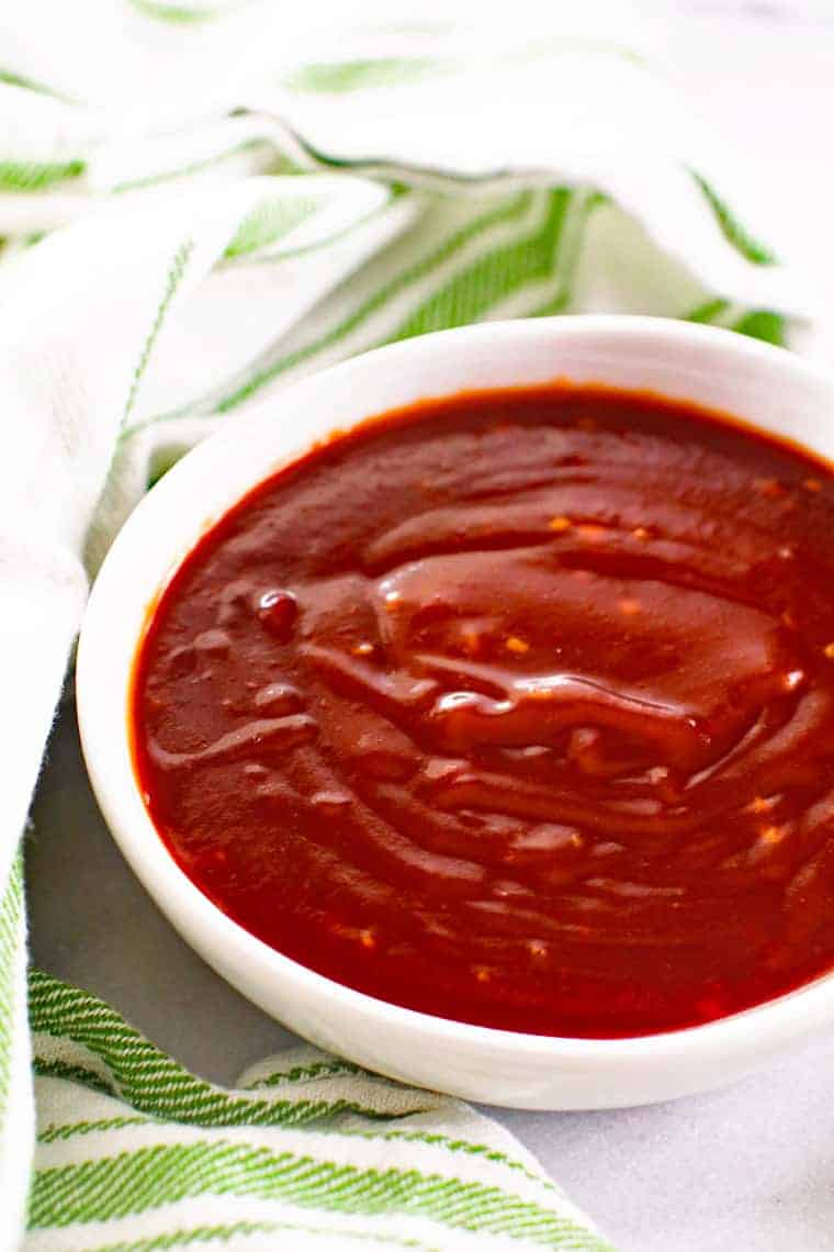 Sassy and Sweet Barbecue Sauce in white bowl