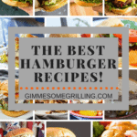 The Best Hamburger Recipes Pinterest Collage. 14 images of burgers as a background to text reading the best hamburger recipes
