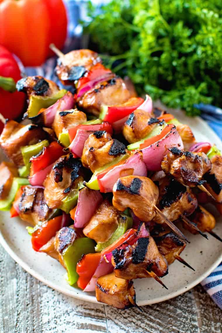 Asian Chicken Skewers on plate