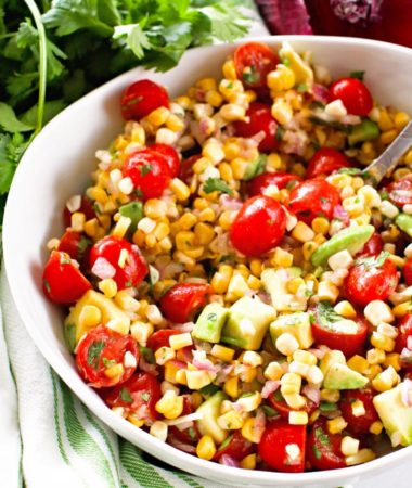 Corn Salad in white bowl