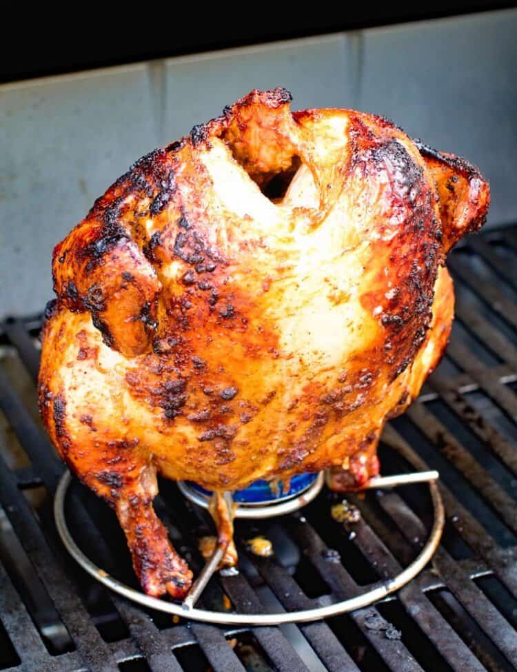 Grilled Beer Can Chicken on the grill