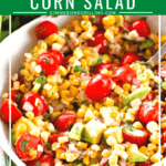 Grilled Corn Salad in white bowl.