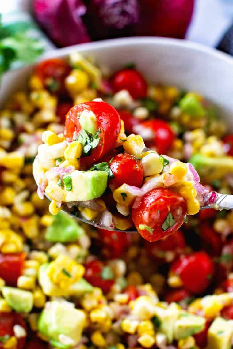 Grilled Corn and Tomato Salad on Spoon