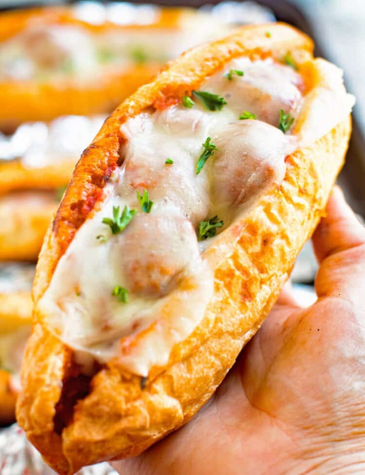 Grilled Meatball Subs in Hand