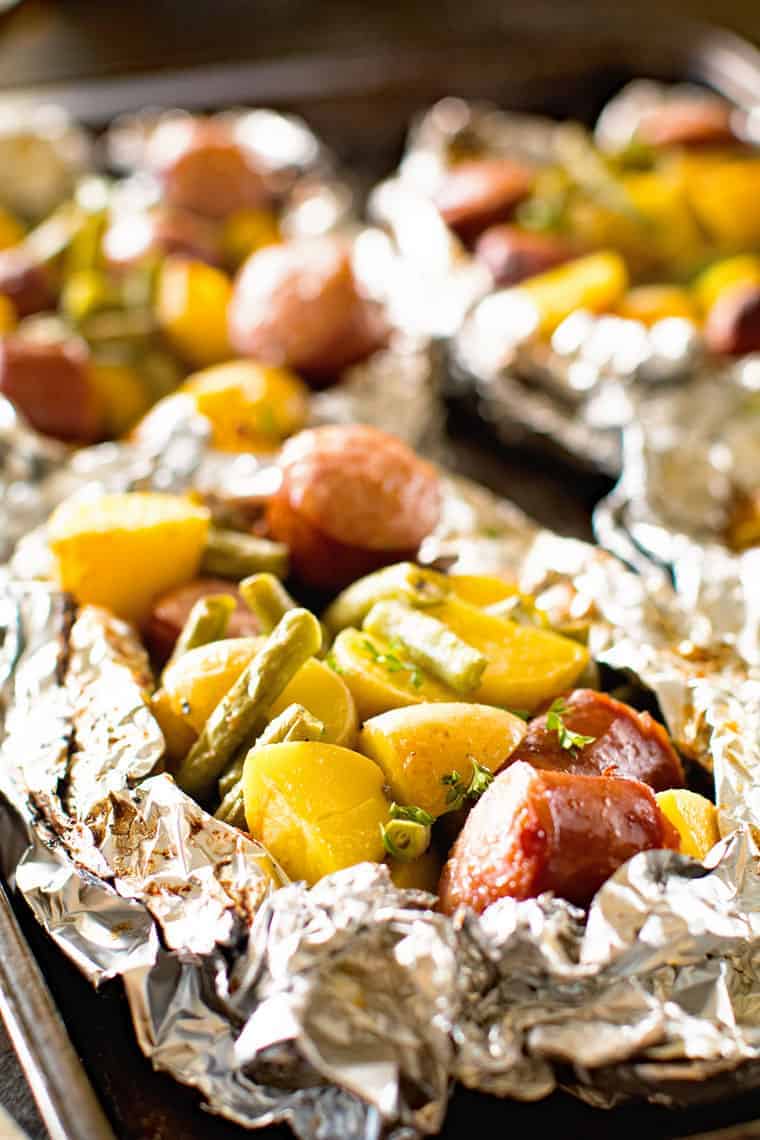 Sausage Foil Packets with sausage green beans potatoes