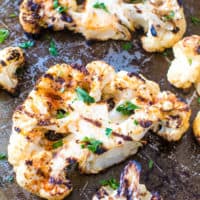 Grilled Cauliflower Steak on baking sheet