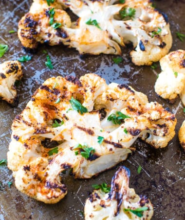 Grilled Cauliflower Steak on baking sheet