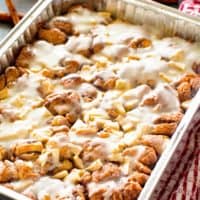 Cinnamon Apple Monkey Bread in a foil pan for camping breakfast