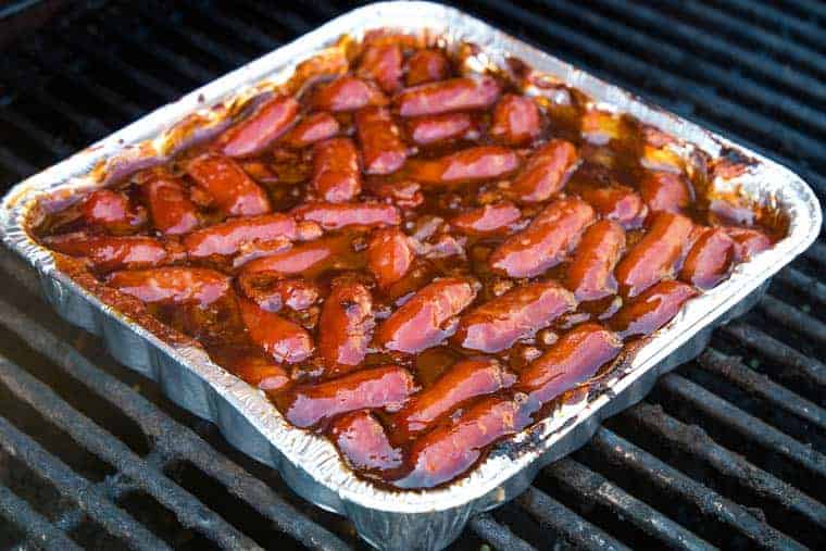 Bbq Little Smokies with bacon on grill