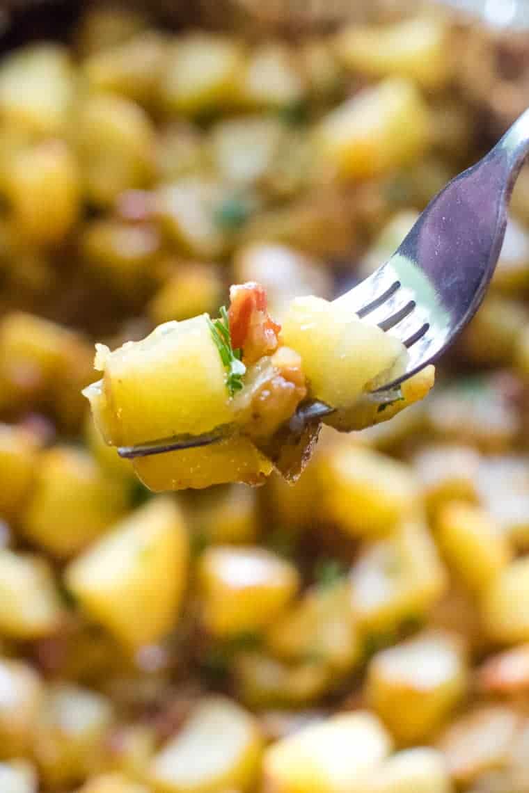 Cheesy Potatoes on a fork