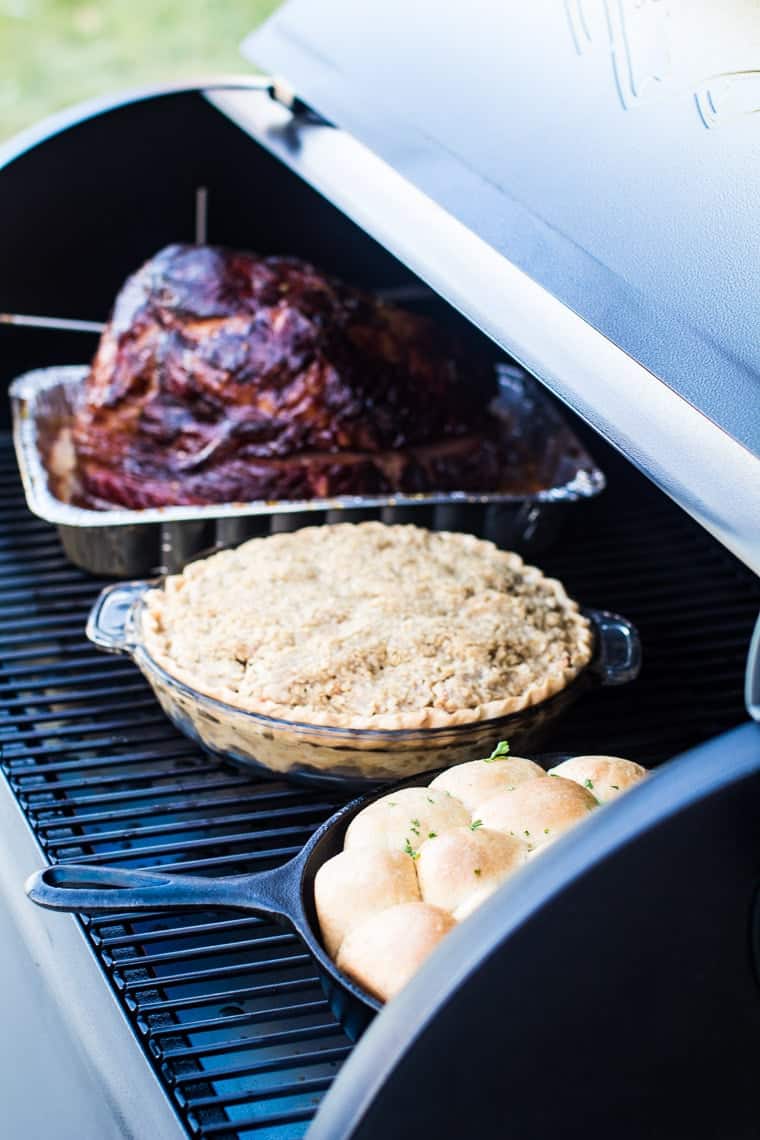 Close up Traeger Smoker with food