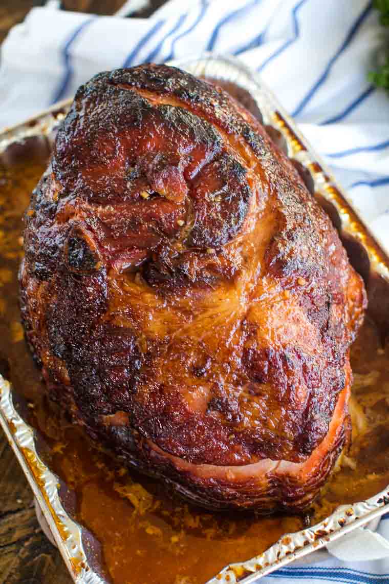 Smoked Ham with honey glaze in pan