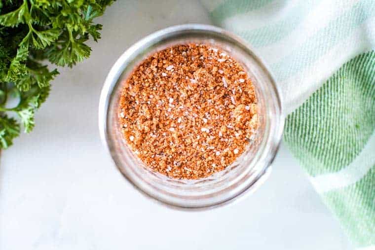 Dry Rib Rub Recipe in glass jar