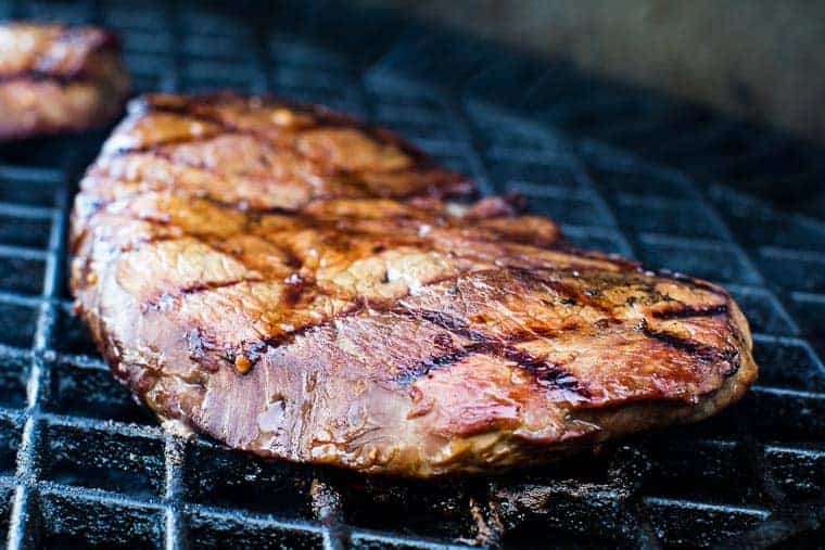 Honey Bourbon Steak on the grill