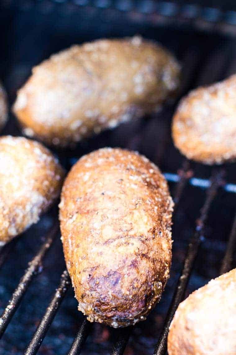 Traeger Baked Potatoes on smoker