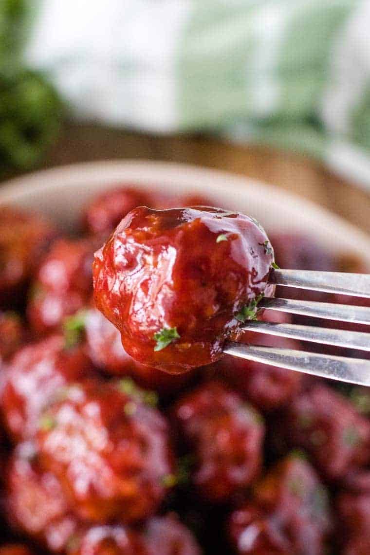 BBQ Smoked Meatballs on fork