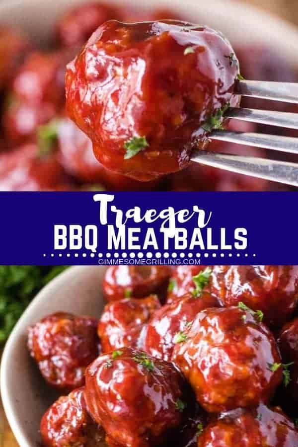 Delicious homemade meatballs that are prepared on your Traeger Smoker! Then topped with a brown sugar BBQ Sauce perfect for tailgating! #meatballs #traeger via @gimmesomegrilling
