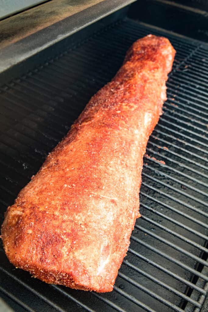 Pork loin with rub on a Traeger Smoker