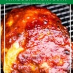 Cheesy bbq traeger meatloaf on cooling rack