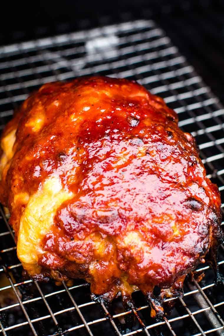 Easy Cheesy Smoked Meatloaf on smoker