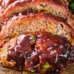 Traeger bbq meatloaf slices on cutting board