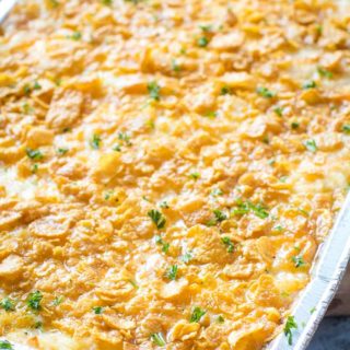 Cheesy Potato Casserole in foil pan