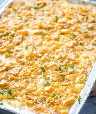 Cheesy Potato Casserole in foil pan