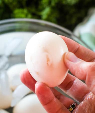 Hand holding Traeger Hard Boiled Eggs