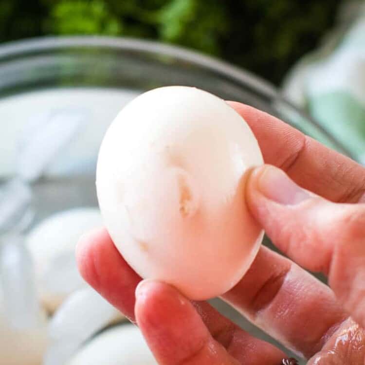 Hand holding Traeger Hard Boiled Eggs